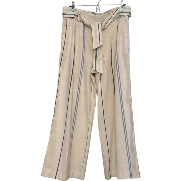 Ann Taylor Tie Waist Striped Linen Blend Wide Leg Pants High Rise Workwear Sz 8 - Picture 6 of 8
